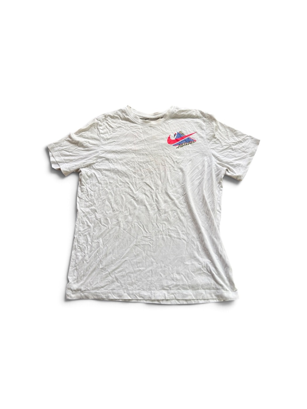 Nike White Short Sleeve T-Shirt with Pink and Blue Swoosh